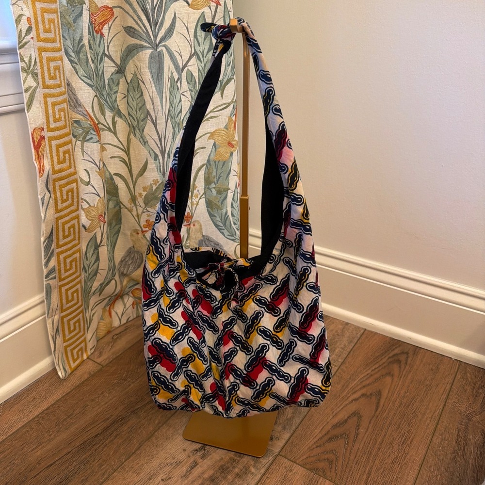 Women's Origami Knot Tote Bag Multicolor Cotton African Wax Print Reversible EUC